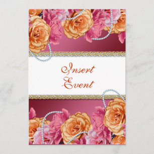 Vintage rose pearl wedding engagement invitation