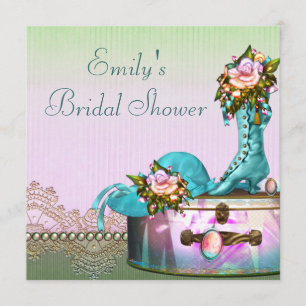 Vintage Rose Pearls Pink Bridal Shower Invitation