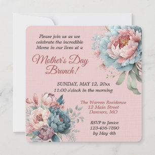 Vintage Rose Peonies Floral Mother's Day Brunch Invitation