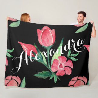 Vintage Rose Pink and Black Pattern Fleece Blanket