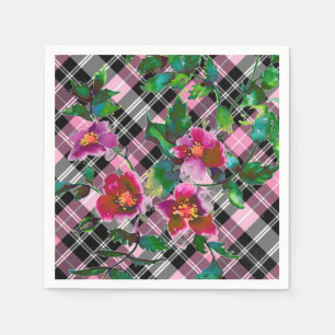 Vintage Rose pink and black plaid Napkin