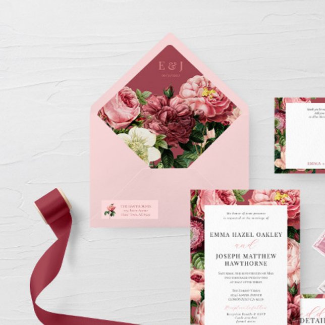 Vintage Rose pink blush classic Wedding Envelope (Creator Uploaded)