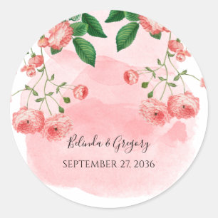 Vintage Rose Pink Floral Botanical Wedding Classic Round Sticker