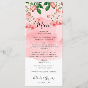 Vintage Rose Pink Floral Botanical Wedding Menu