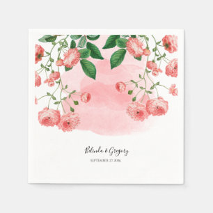 Vintage Rose Pink Floral Botanical Wedding  Napkin