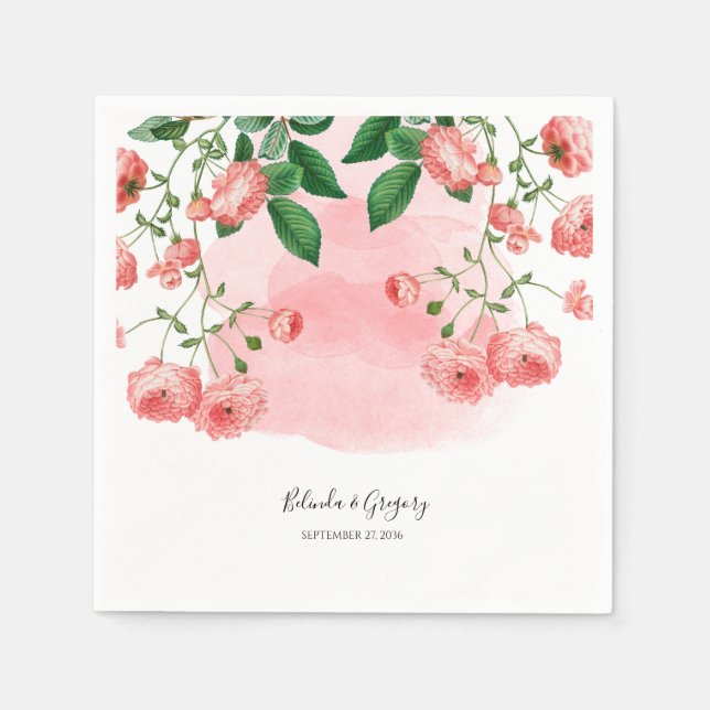 Vintage Rose Pink Floral Botanical Wedding  Napkin (Front)