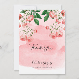 Vintage Rose Pink Floral Botanical Wedding Thank You Card
