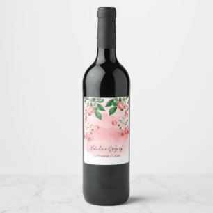 Vintage Rose Pink Floral Botanical Wedding Wine Label