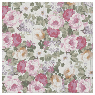 Vintage rose pink floral rustic white wood pattern fabric
