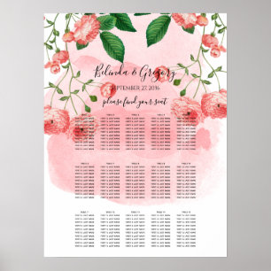 Vintage Rose Pink Floral  Wedding Seating Chart