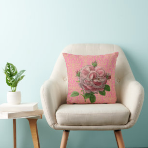 Vintage Rose Pink Gold Damask Cushion
