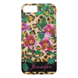 Vintage Rose pink- leopard print-monogrammed iPhone 8/7 Case