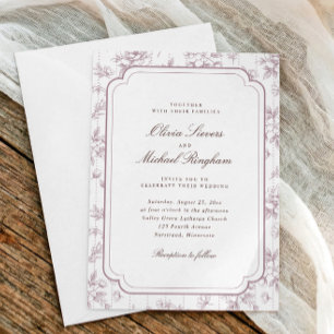 Vintage Rose Pink Mauve Floral Toile Frame Wedding Invitation