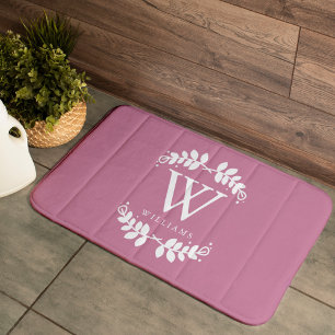 Vintage Rose Pink Monogram Bath Mat
