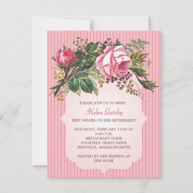 Vintage Rose Retirement Formal Invitation (Front)