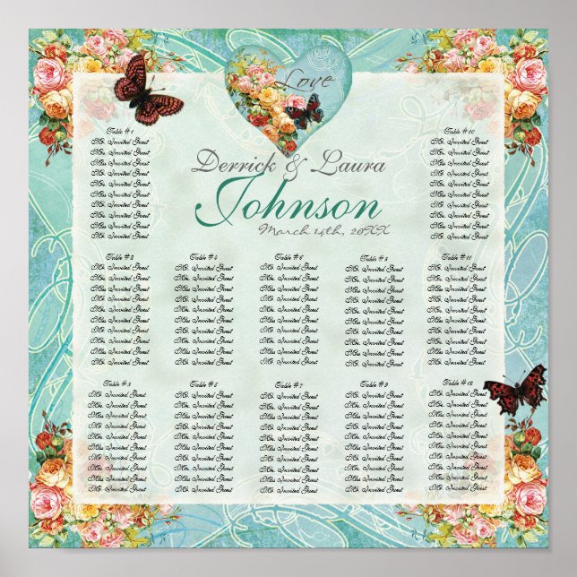 Vintage Rose Roses Butterfly Butterflies Swirls Poster (Front)