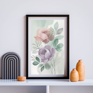 Vintage Rose Serenity   Elegant Botanical Floral  Poster