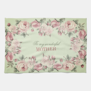 Vintage rose shabby chic personalized Mother's Day Tea Towel