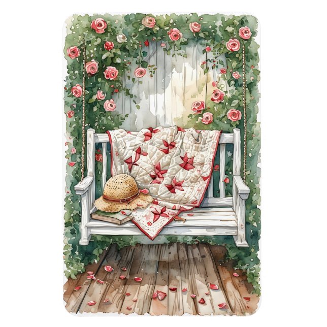 Vintage Rose Swing with Quilt Charm Magnet (Vertical)