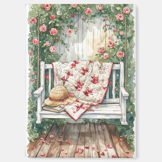 Vintage Rose Swing with Quilt Charm Magnet (Front)