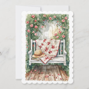 Vintage Rose Swing with Quilt Charm Thank You Card