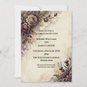 Vintage Rose & Thistle Wedding Invitation