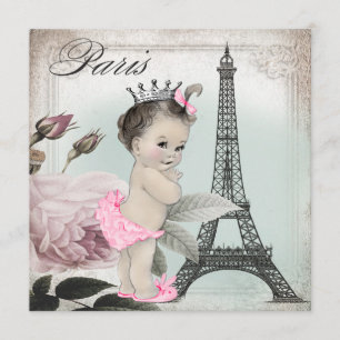 Vintage Rose Tower Paris Baby Shower Invitation