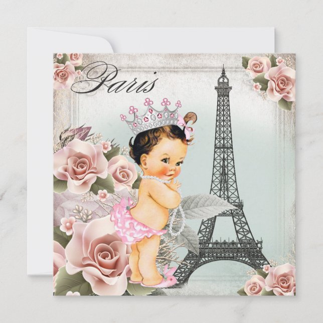 Vintage Rose Tower Paris Baby Shower Invitation (Front)