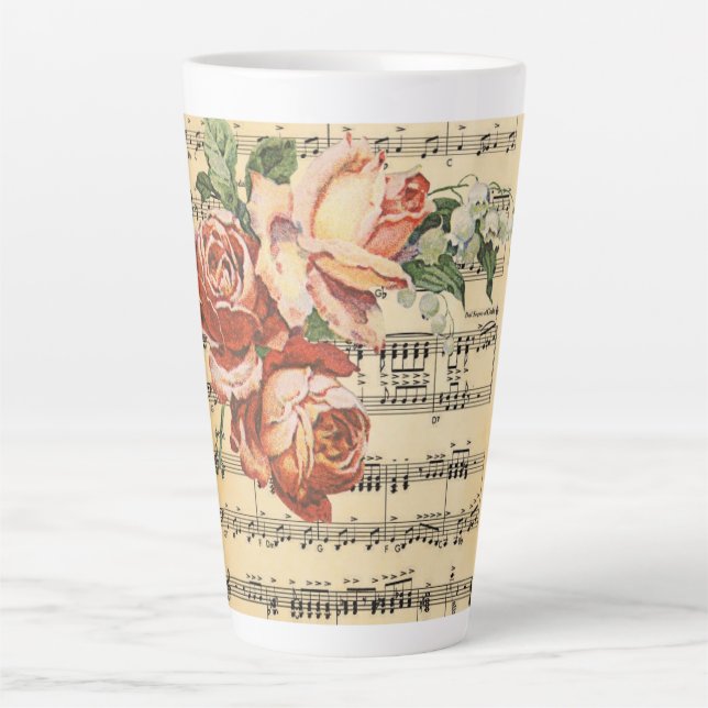 Vintage Rose Trio & Music Bicycle  Latte Mug (Front)