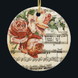 Vintage Rose Trio & Music Ceramic Tree Decoration<br><div class="desc">Beautiful vintage / Victorian design features background of antique sheet music with overlay of full colour vintage rose trio illustration</div>