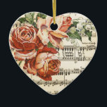 Vintage Rose Trio & Music Ceramic Tree Decoration<br><div class="desc">Beautiful vintage / Victorian design features background of antique sheet music with overlay of full colour vintage rose trio illustration</div>