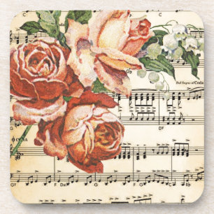 Vintage Rose Trio & Music Coaster