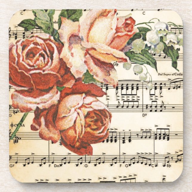Vintage Rose Trio & Music Coaster (Front)