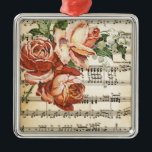 Vintage Rose Trio & Music Metal Tree Decoration<br><div class="desc">Beautiful vintage / Victorian design features background of antique sheet music with overlay of full colour vintage rose trio illustration</div>
