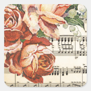 Vintage Rose Trio & Music Square Sticker