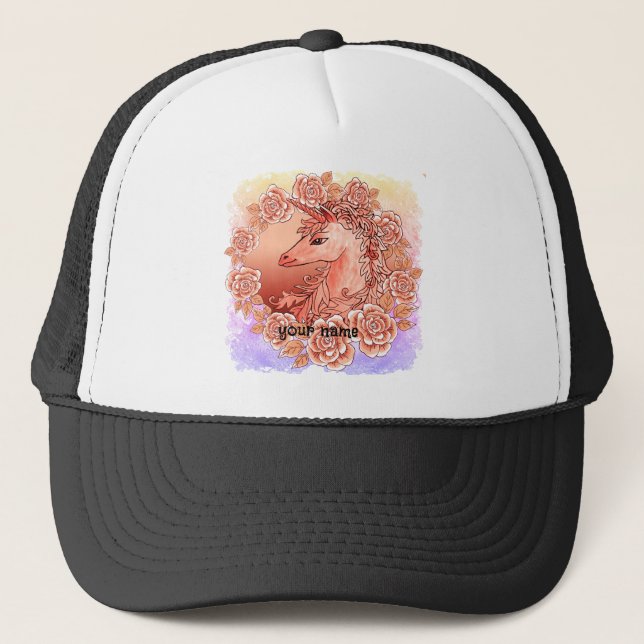 Vintage Rose Unicorn Trucker Hat (Front)