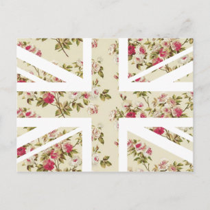 Vintage Rose Union Jack British(UK) Flag Postcard
