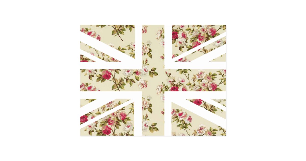 Vintage Rose Union Jack British Uk Flag Postcard Zazzle Co Uk