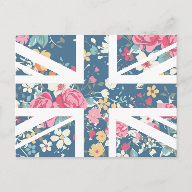 Vintage Rose Union Jack British(UK) Flag Postcard (Front)
