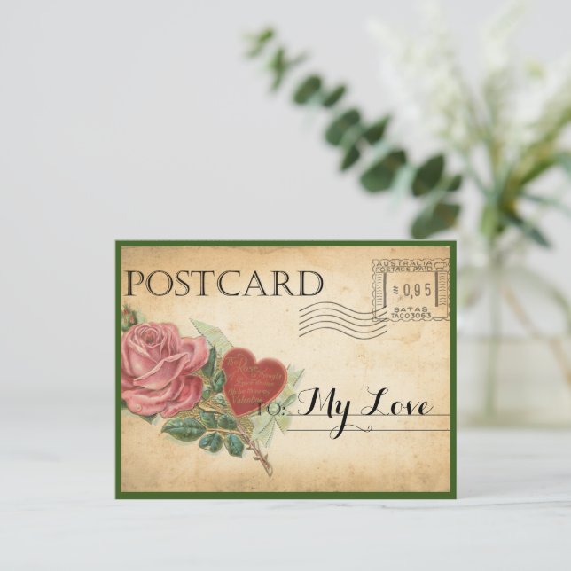 Vintage Rose Valentine Postcard (Standing Front)