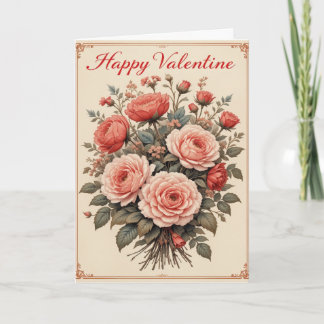 Vintage Rose Valentine Romantic Floral  Holiday Card