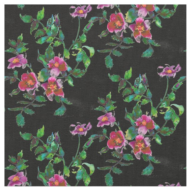 Vintage rose watercolor painting  fabric (Close Up)