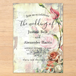 Vintage Rose Wedding Acrylic Invitations