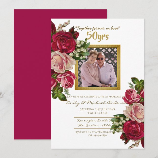 Vintage Rose Wedding Anniversary - ANY YEARS Invitation (Front/Back)