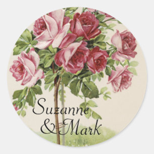 Vintage Rose Wedding Classic Round Sticker