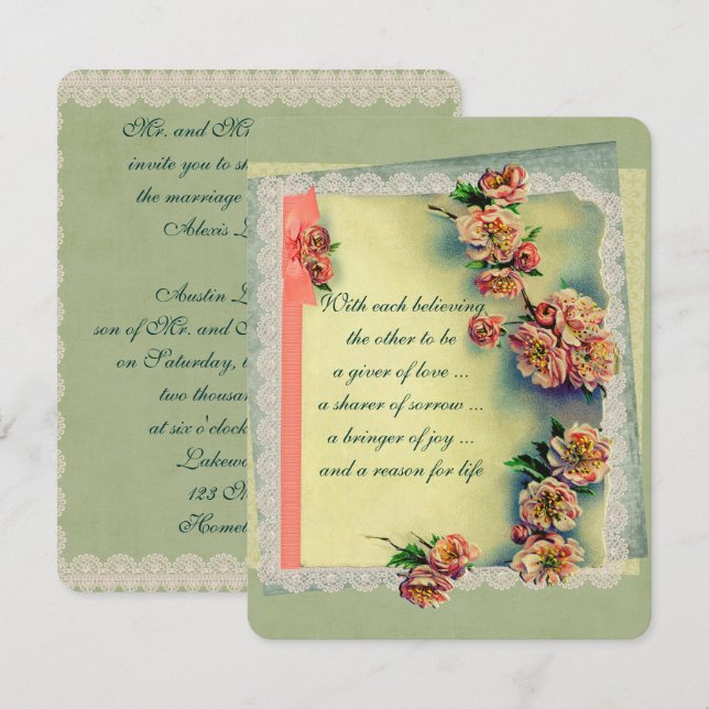 Vintage Rose Wedding Invitation (Front/Back)