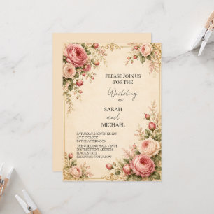Vintage Rose Wedding Invitation