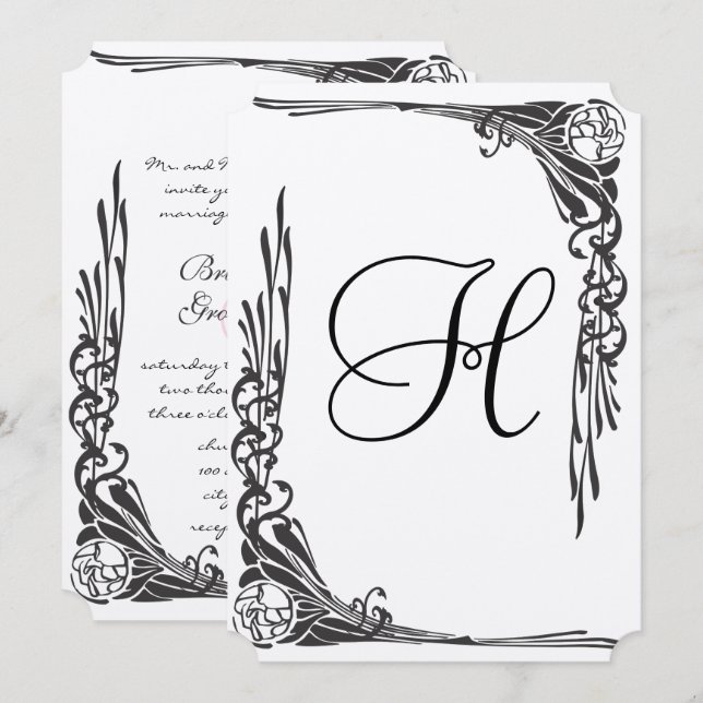 Vintage Rose Wedding Invitation Art Deco (Front/Back)