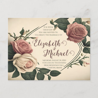 Vintage Rose Wedding Invitation Postcard