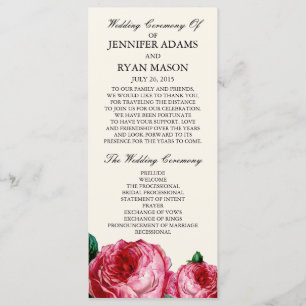 Vintage Rose   Wedding Program Rack Card